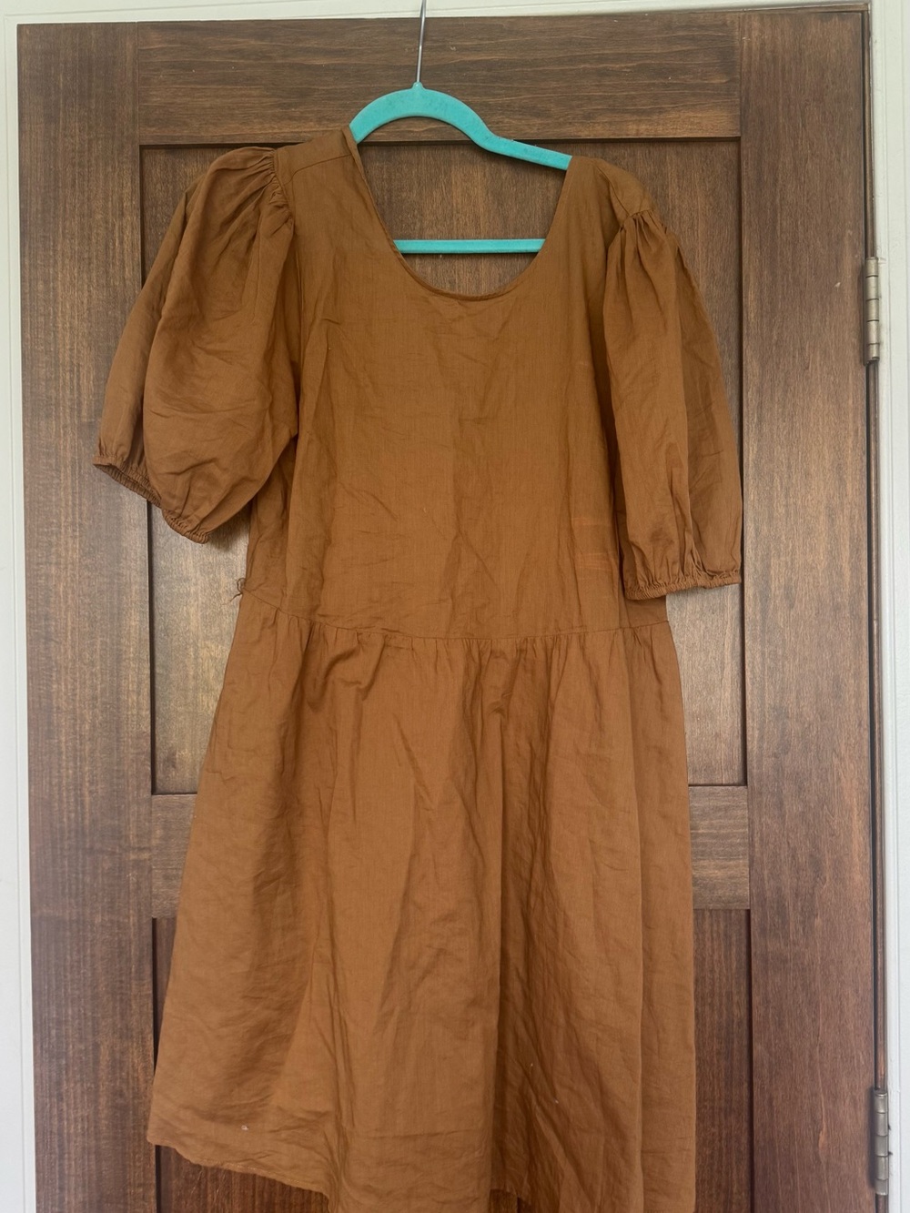 Banana Republic Rust Brown Linen Puff Sleeve Dress